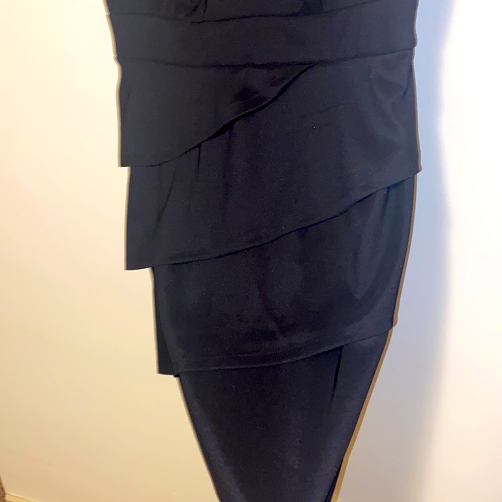 14 Dressbarn Black Pearl Beaded Ruffle Skirt Knee Length Cocktail Dress - Picture 3 of 7